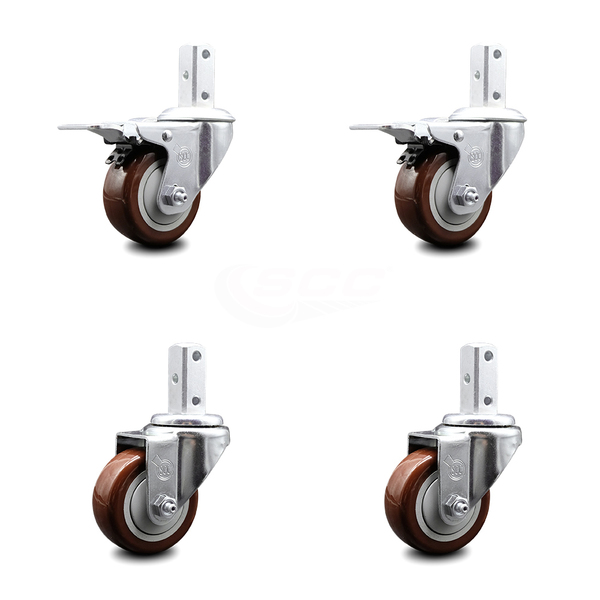 Service Caster 3.5 Inch Maroon Poly Swivel 3/4 Inch Square Stem Caster Total Lock Brakes, 2PK SCC-SQTTL20S3514-PPUB-MRN-34-2-S-2